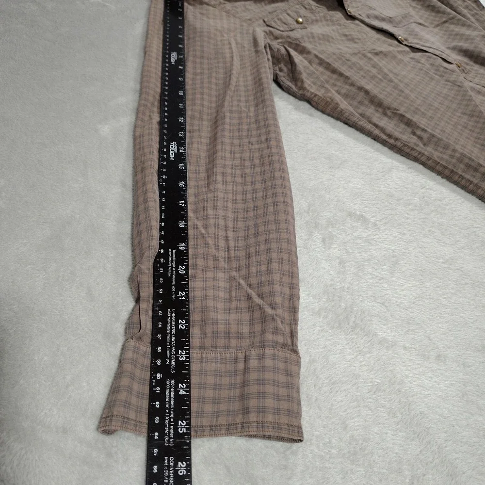 Banana Republic Pearl Snap Shirt Men XL Brown Plaid Country Western Rodeo Cowboy